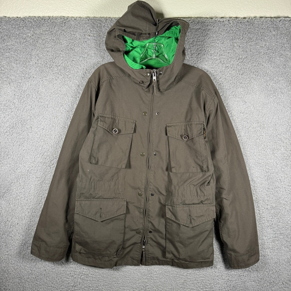 Stussy Remix Mens Large Hooded Field Jacket Brown Green Lining Military Utility